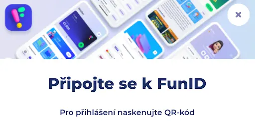 Přihlášení pomocí FunID – obrázek mobilní aplikace s možností připojení a textem „Připojte se k FunID. Pro přihlášení naskenujte QR-kód“.