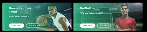 Získejte sportovní uvítací bonusy: 100 % až do 2 500 Kč na první vklad a BetBuilder 50 % bez rizika do 1 250 Kč Sportovní bonusy – 100% bonus za první vklad až 2 500 Kč a BetBuilder 50 % bez rizika do 1 250 Kč